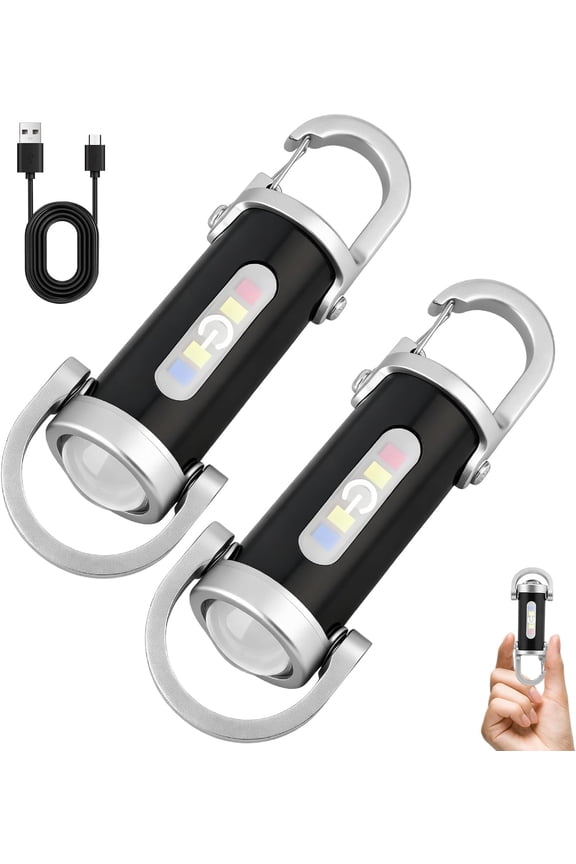 2PCS Portable Rechargeable Bright Keychain Flashlight,1200 Lumens Waterproof Mini EDC Compact Keychains Flashlight,LED USB Torch Light for Searching,Hiking,Walking