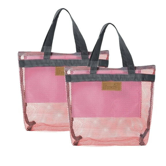 2PCS Portable Travel Toiletry Bags, Mesh Shower Caddy Tote Bag Hanging Toiletries & Bathroom Organizer Bag For Beach Travel Camping With Zipper Pink