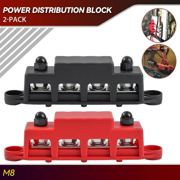 2PCS Positive &Negative Bus Bar Battery Power Distribution Block 4 x M8 Terminal