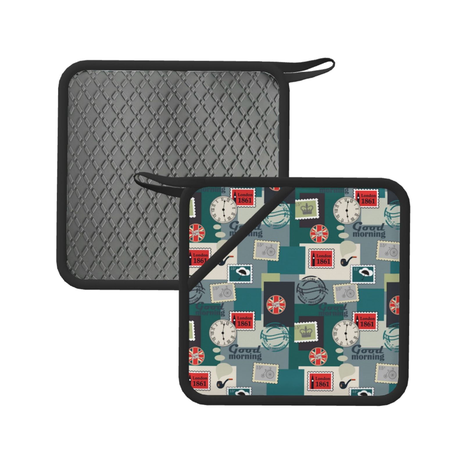 2PCS Pot Holders for Kitchen 1861 Stamp Pattern Non Slip Pot Holders