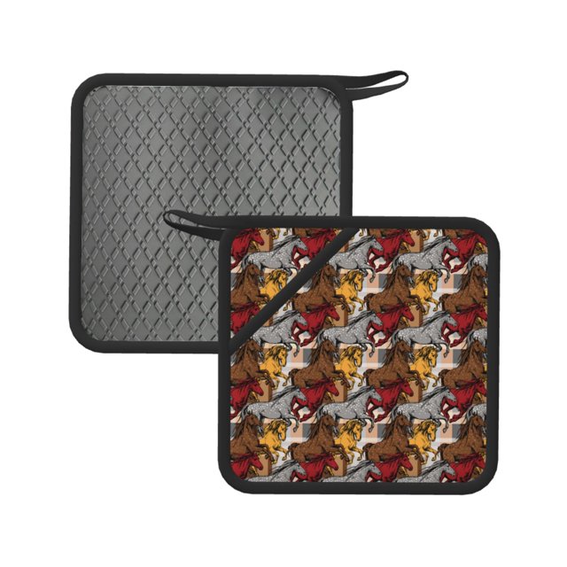 2PCS Pot Holders for Kitchen Artistic Cool Horse Multicolor Non Slip