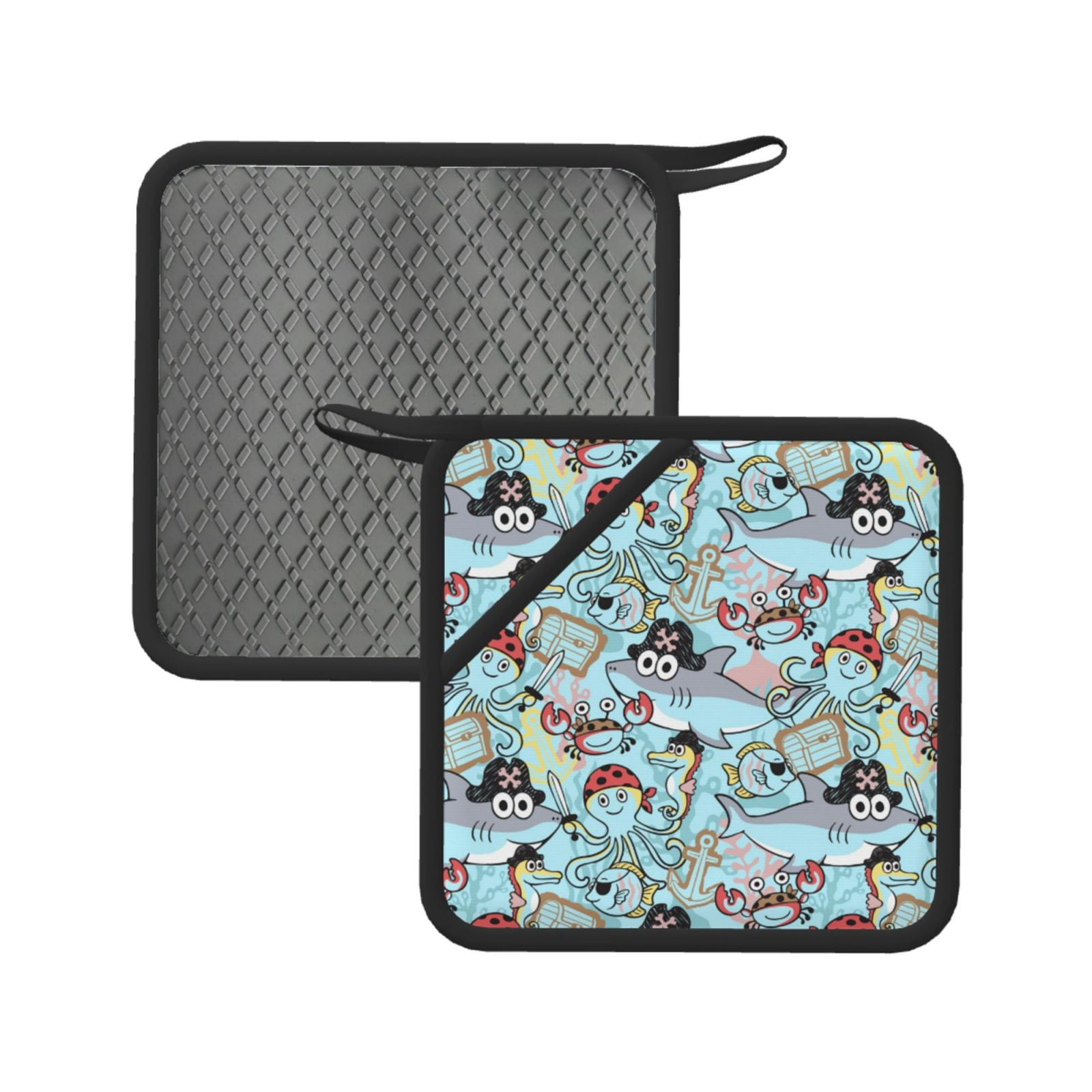 2PCS Pot Holders for Kitchen Cartoon Pirate Non Slip Pot Holders