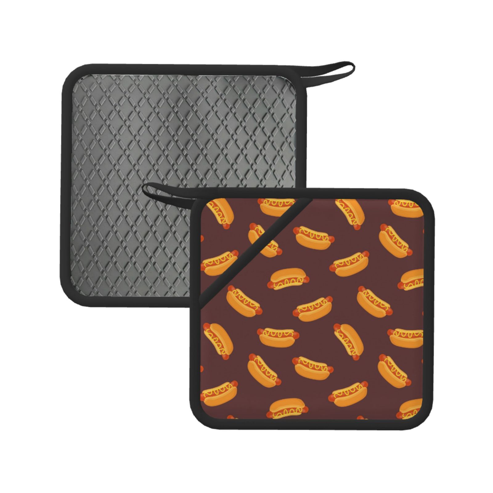 2PCS Pot Holders for Kitchen - Hot Dog Print Brown Heat Resistant ...