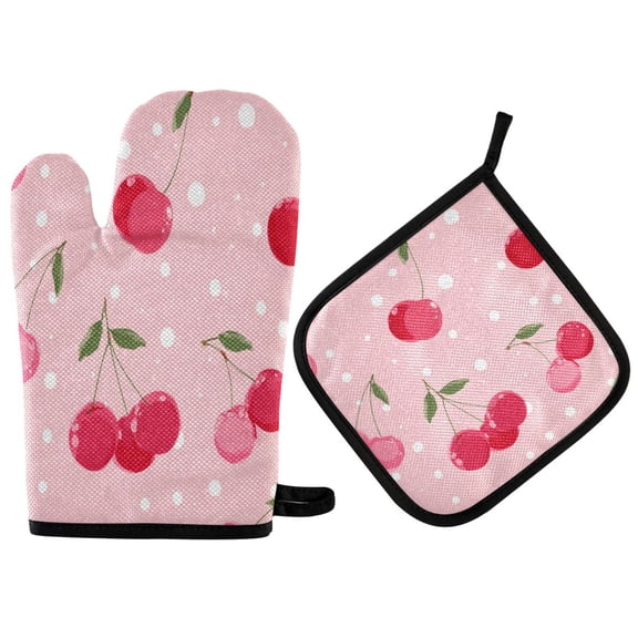 2PCS Pot Holders and Oven Mitts Sets Cooking Gloves Kitchen Gloves Heat-Resistant Non-Slip for Baking Cooking Bright Cherry Blossom Pattern