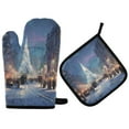thumbnail image 1 of 2PCS Pot Holders and Oven Mitts Sets Cooking Gloves Kitchen Gloves Heat-Resistant Non-Slip for Baking Cooking Christmas Snow Scene, 1 of 5