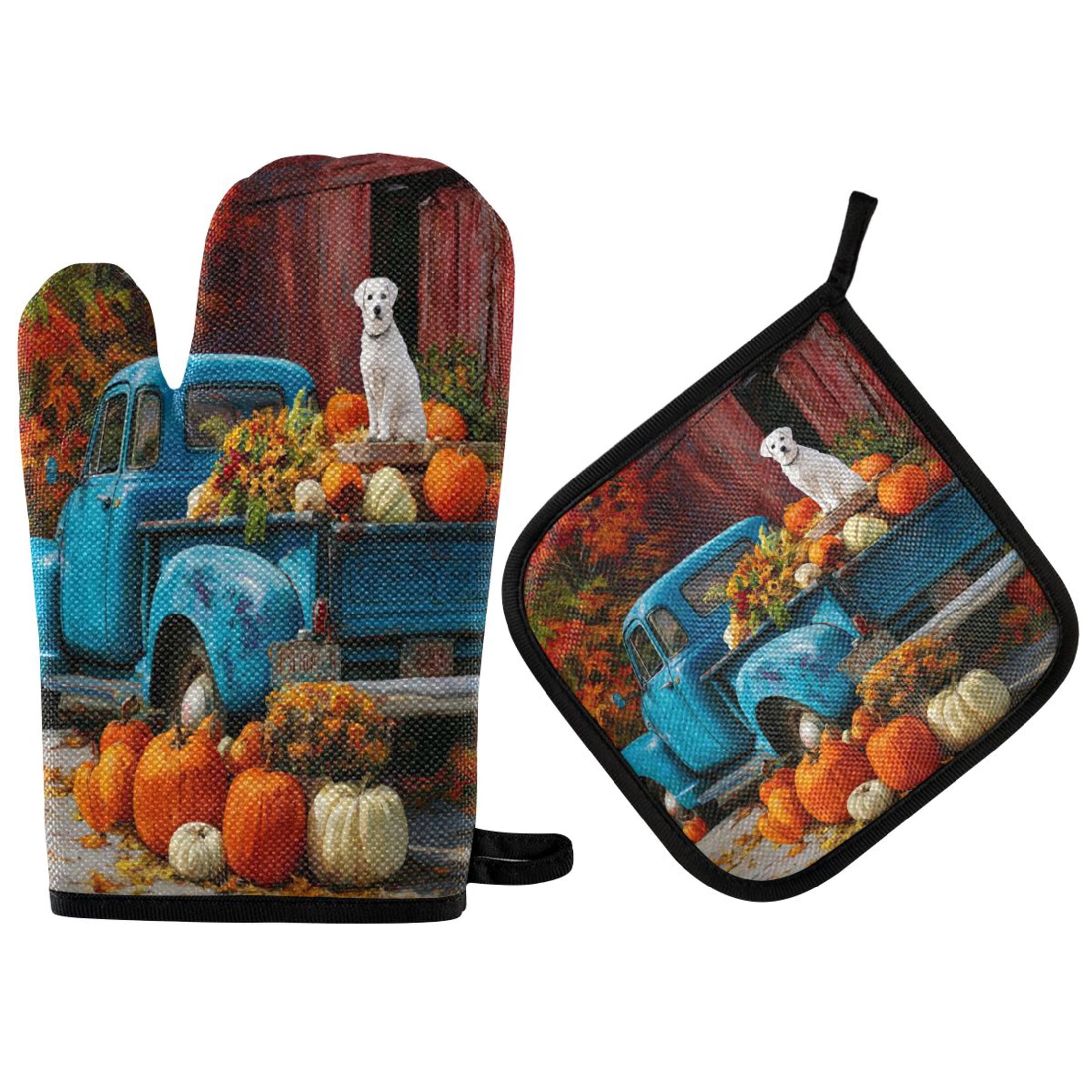 2PCS Pot Holders and Oven Mitts Sets Cooking Gloves Kitchen Gloves Heat ...