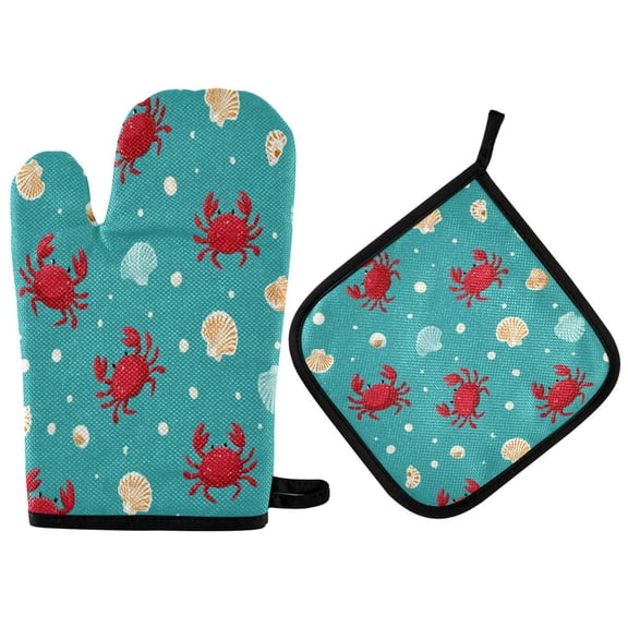 2PCS Pot Holders and Oven Mitts Sets Cooking Gloves Kitchen Gloves Heat-Resistant Non-Slip for Baking Cooking Crab Shell Seamless Pattern