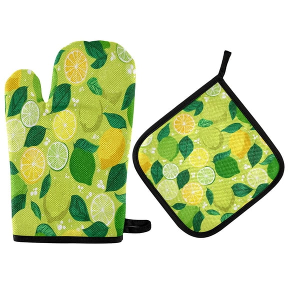 2PCS Pot Holders and Oven Mitts Sets Cooking Gloves Kitchen Gloves Heat-Resistant Non-Slip for Baking Cooking Cute Lemon