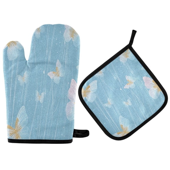 2PCS Pot Holders and Oven Mitts Sets Cooking Gloves Kitchen Gloves Heat-Resistant Non-Slip for Baking Cooking Modern Minimalist Butterfly