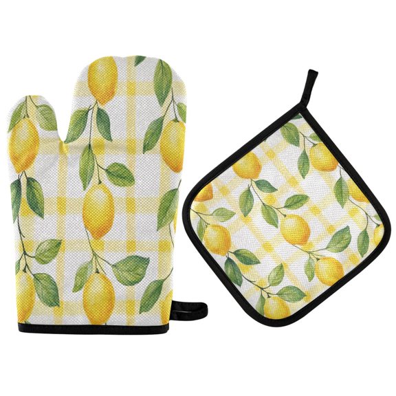 2PCS Pot Holders and Oven Mitts Sets Cooking Gloves Kitchen Gloves Heat-Resistant Non-Slip for Baking Cooking Pretty Lemon
