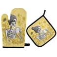 thumbnail image 1 of 2PCS Pot Holders and Oven Mitts Sets Cooking Gloves Kitchen Gloves Heat-Resistant Non-Slip for Baking Cooking Skull Coffee, 1 of 5