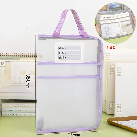 2PCS Practical Zipper File Pouch Pencil Pouch Paper Organizer,A3 File Holder Document Organizer Portable Clear Thickened Nylon File Folder,Large Capacity Durable Handheld Data File Bag