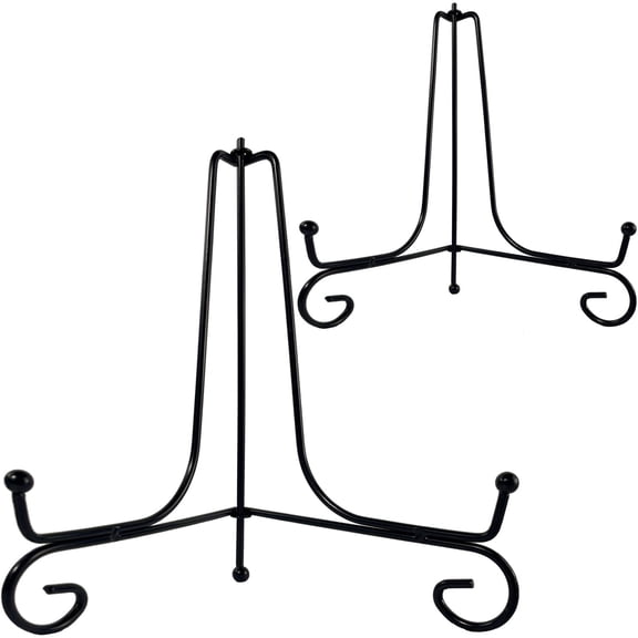 2PCS Premium Black Iron Plate Stands for Display 8 Inch, Decorative Solid Metal Plate Holders for Displaying, Mini Easel, Frame, Book, Card, Plaque, Bowl, Picture Stands for Display