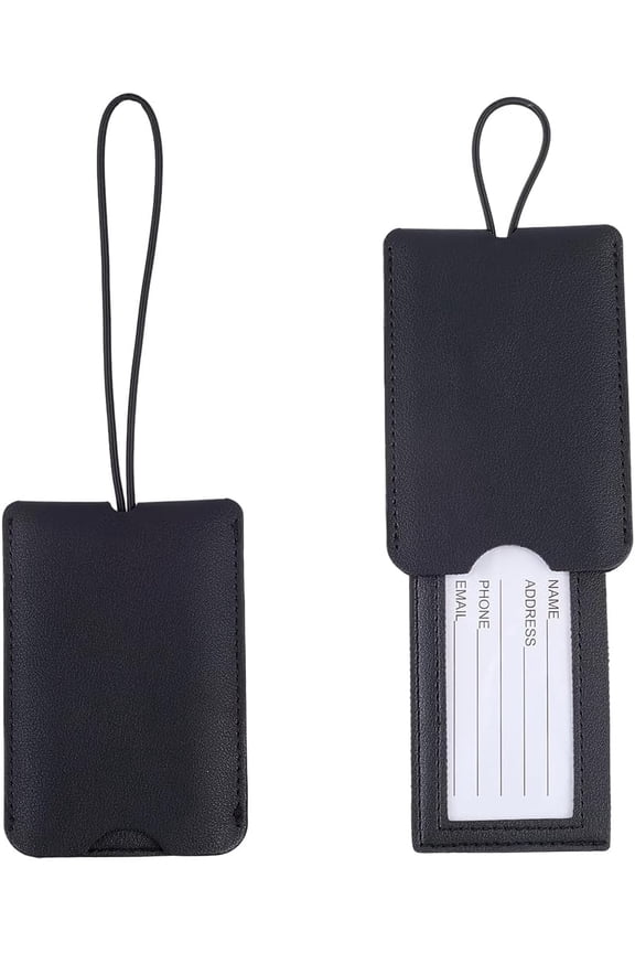 2PCS Privacy Protect Cover Bags Label PU Leather Luggage Tags with Name ID Card Buckle Strap Personalized Travel Labels Identifier