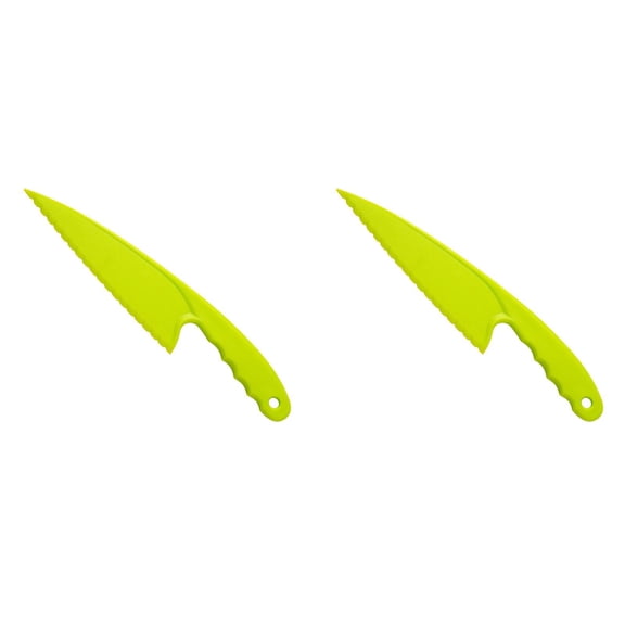 2PCS Professional Lettuce Knife Serrated Salad Cutter for Veggies, Fruit, Bread, Cake, Salad, Plastic Kitchen Nylon Knife for Cooking and Cutting to Prevent Turning Brown, Green