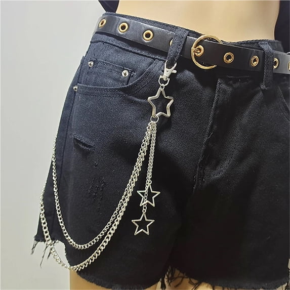 2PCS Punk Steet Keychains Chain Women Men Moon Star Rivets Skull Accessories Choice Rock Goth Pants Waist Belt Chain On Jeans Jewerly