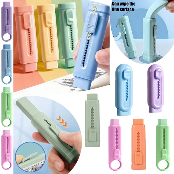 2PCS Push-Pull Rubber Eraser, Extendable Sliding Eraser with Plastic Case, Soft and Durable for Office, Desk, Everyday Writing, Lazyguy
