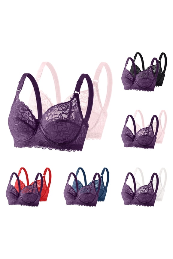 2PCS Push up Bras for Women Plus Size with Underwire Women's Comfortable Lightweight Supportive Solid Color Daily Bras Sleeping Underwear Pink 38