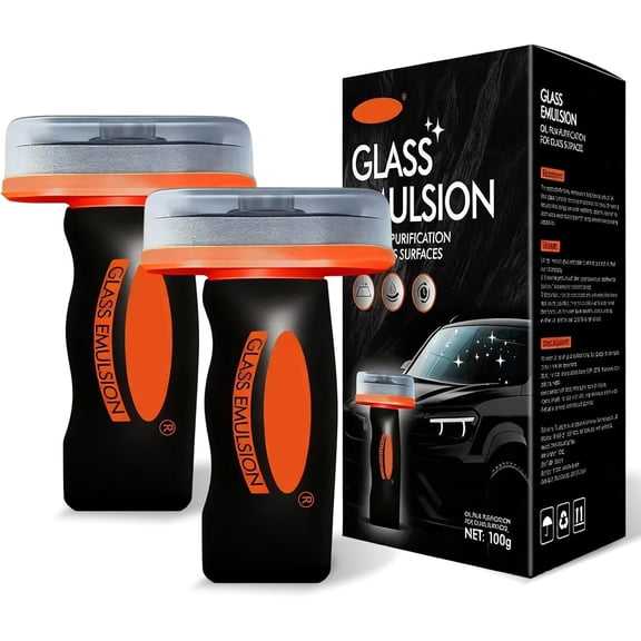 2PCS Glass Cleaner, 3.38Oz Roll-On Glass Compound with Cleaning Board, Removes Oil Film & Smudges to Improve Windshield Clarity for Safe Driving