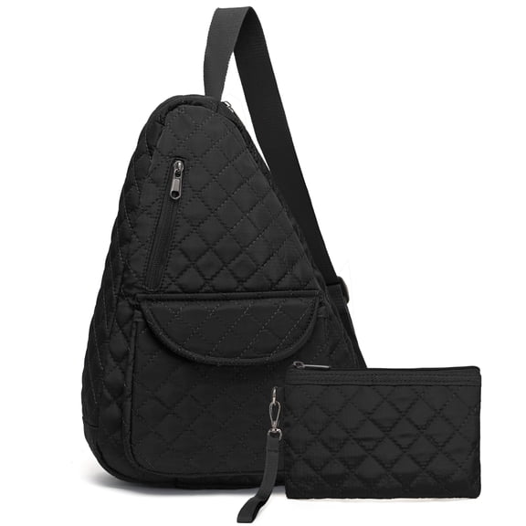 2PCS Quilted Nylon Sling Bag Set for Women and Men – Large Capacity Crossbody Chest and Shoulder Bags for Travel, Hiking, Work, Commute