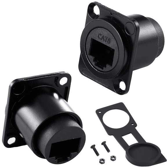 2PCS RJ45 Panel Mount Coupler, Shielded D-Type RJ45 Connector, CAT6/CAT5E/CAT5 Female to Female LAN Network Bulkhead Pass Through Socket