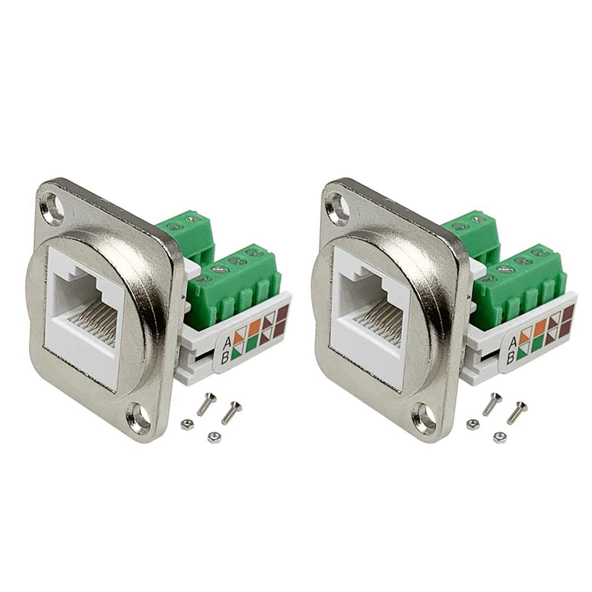 2PCS RJ45 Panel Mount Screw Terminal Adapter, RJ45/8P8C Female ...
