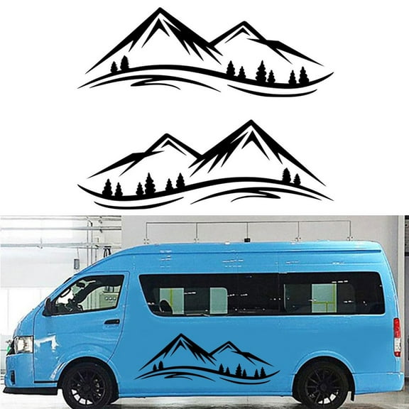2PCS RV for Camper Decal Sticker For Caravan Trailer Truck Van, Mountain Woods Graphic Vinyl Car Stickers, Black