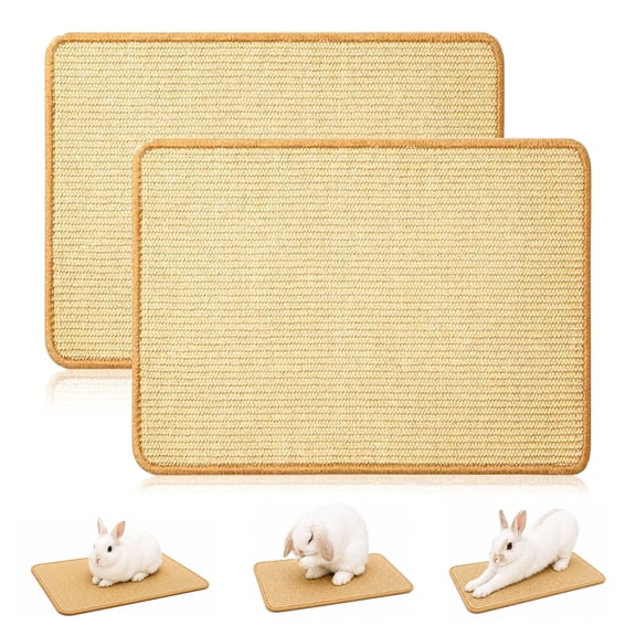 2PCS Rabbit Scratch Mat 16x12 in, Natural Sisal Mat and Bunny Mat for Rabbit Scratching Pad, Bunny Scratch Pad for Rabbit Cage Mat, Bunny Toys for Chewing, Resting and Nesting