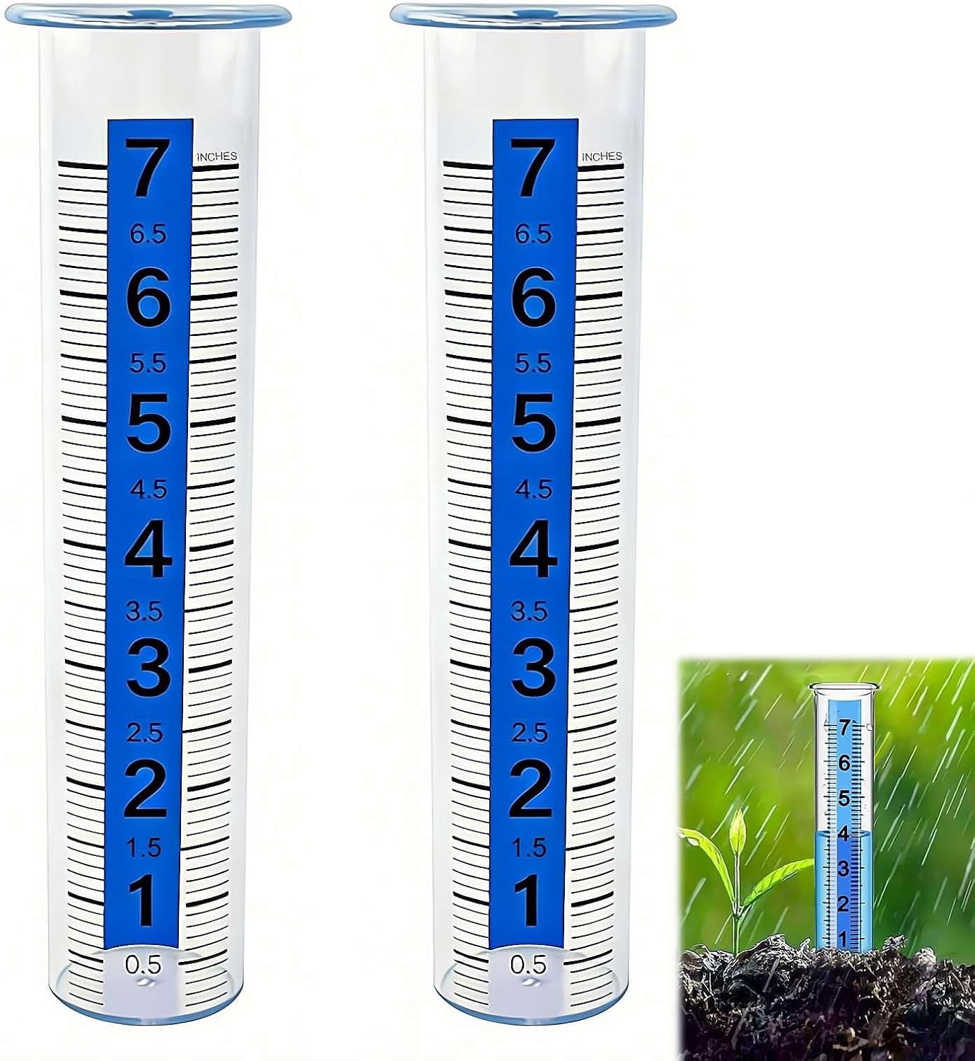 2PCS Rain Gauge Outdoor, 8" Large Capacity Replacement Tube with Clear Scale for Garden Lawn Patio Farm, Easy-to-Read Rainfall Monitor