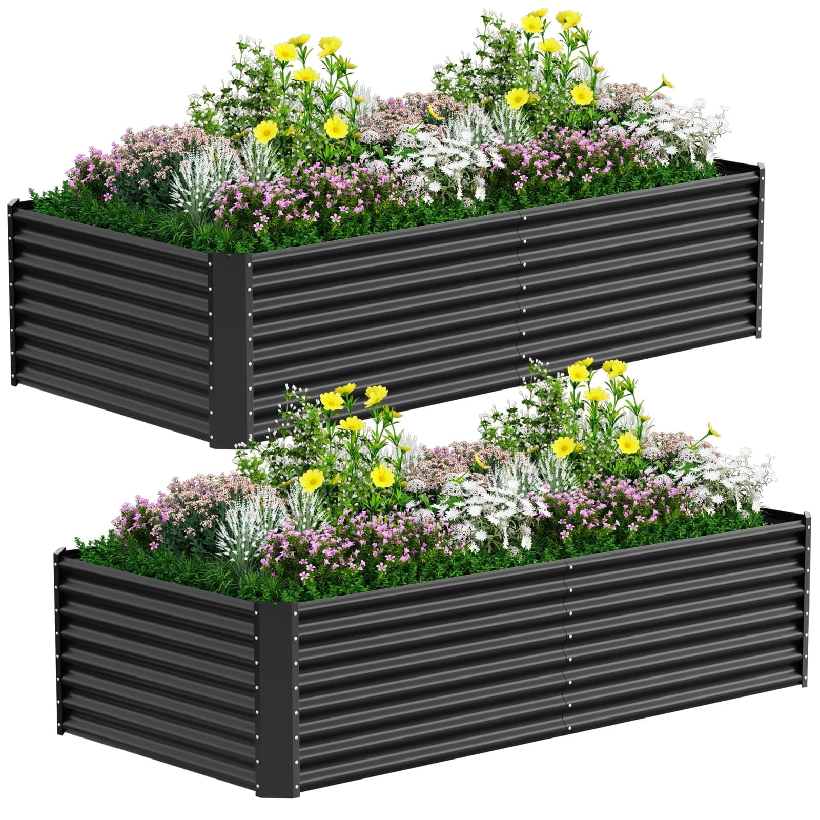 2PCS Raised Garden Bed, 8×4×1ft Large Outdoor Metal Planter Box,216 Gal Soil Capacity, Galvanized Raised Garden Bed Kit for Flower Plants, Fruits, Vegetable Herbs