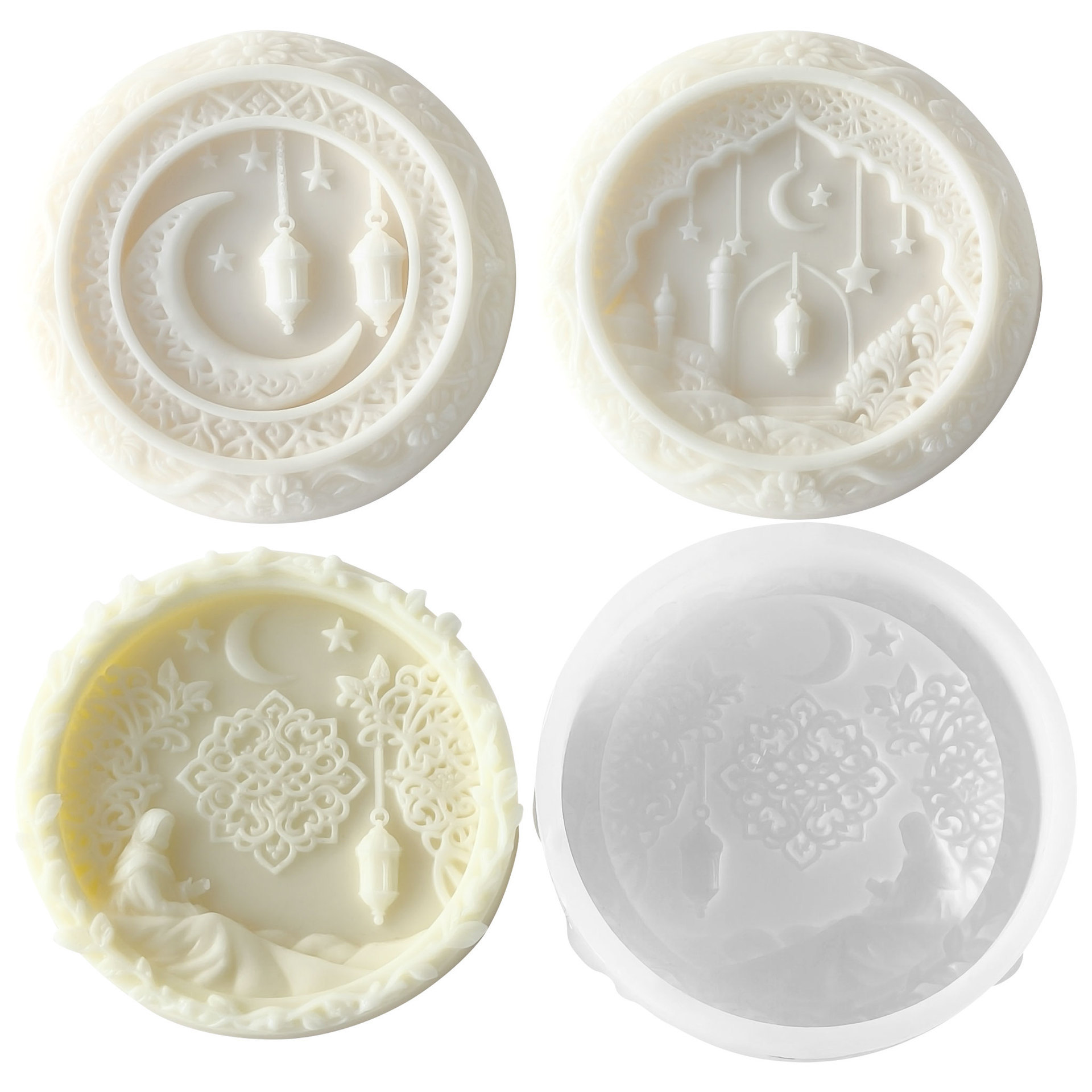 2PCS Ramadan Arabic Silicone Candle Fondant Mold for Candle Soap Polymer Moon Ornament Pendant Silicone Epoxy Resin Mold Moon Cake Biscuit Baking Mold Decoration for Eid al Fitr and Ramadan