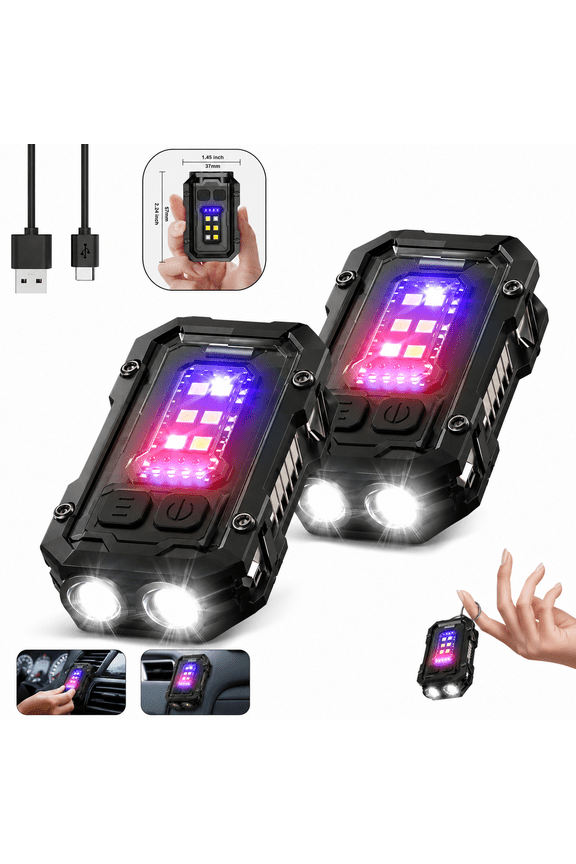 2PCS Rechargeable Keychain Flashlight Mini EDC COB LED Pocket Work Light Portable Waterproof Clip On Flashlight 500 Lumens USB Rechargeable Emergency Camping Hiking Light Black