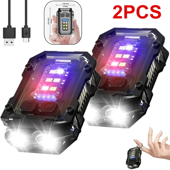 2PCS Rechargeable Mini EDC Keychain Flashlight COB LED, Compact Pocket Portable Light Small White Red Blue Light 800 High Lumens USB C 8 modes