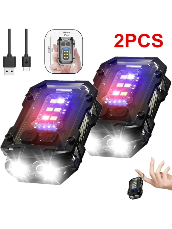 2PCS Rechargeable Mini EDC Keychain Flashlight COB LED, Compact Pocket Portable Light Small White Red Blue Light 800 High Lumens USB C 8 modes