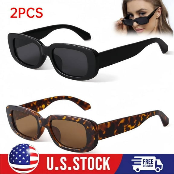 2PCS Rectangle Sunglasses for Women Retro Driving Glasses 90’s Fashion UV400