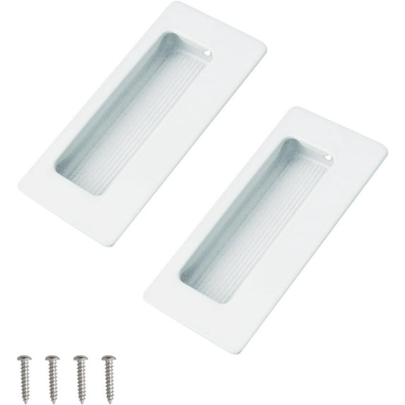 2PCS Rectangular Recessed Concealed Handles, Embedded Design Sliding Door Handle with Screws, Stainless Steel Cabinet Pulls for Wardrobe Drawer (White-86mm)