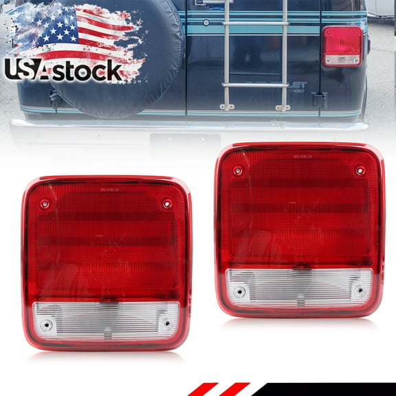 2PCS Red & Clear Lens Reflector Light Tail Light Rear Light Brake Lights Backup Lights Reverse Light Housings For 85 86 87 88 89 90 91 92 93 94 95 Chevy G20 G30 & GMC G1500 G2500 G3500 No Bulb/Socket