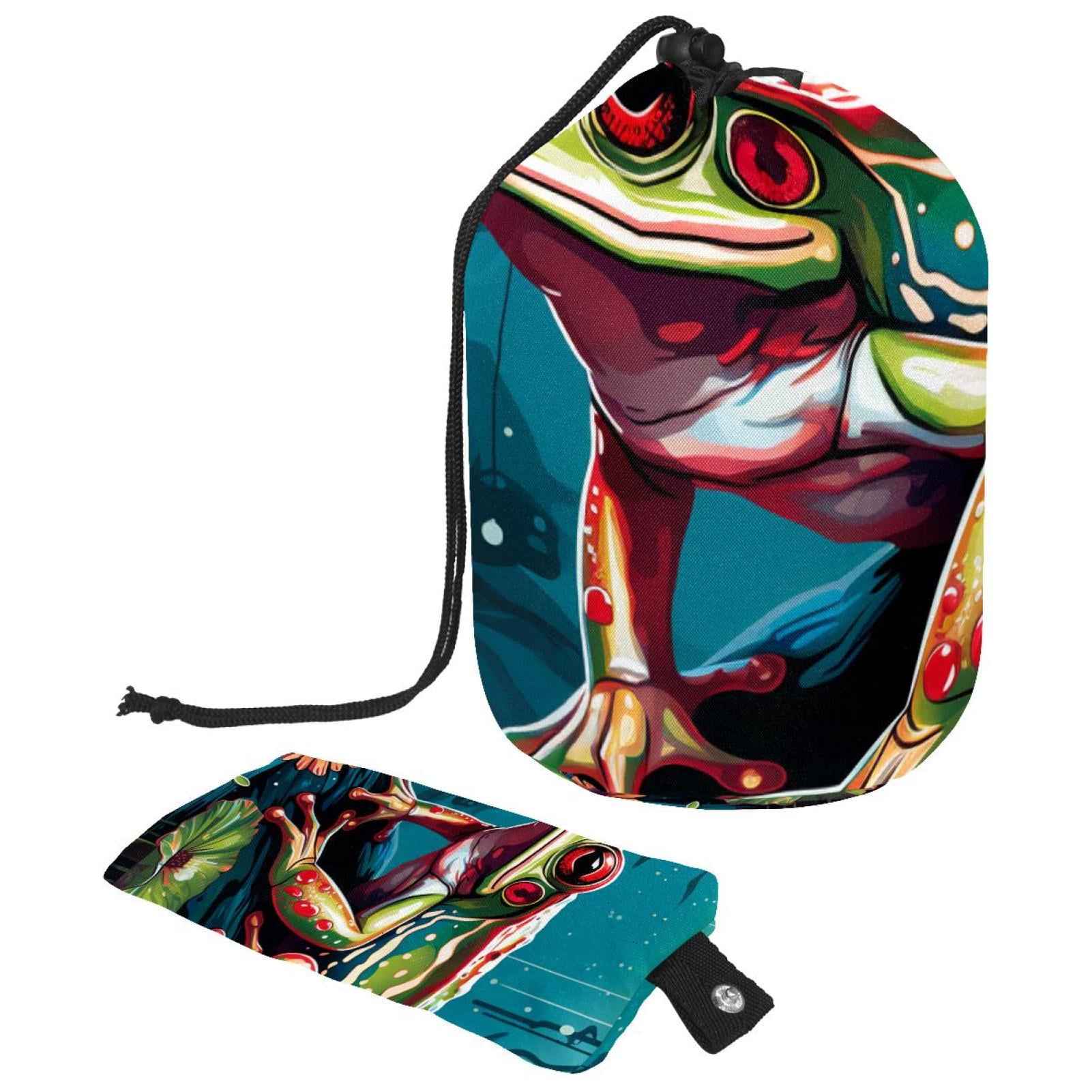 2PCS Red Green Frog Travel Cosmetic Bag Makeup Organizer, Drawstring