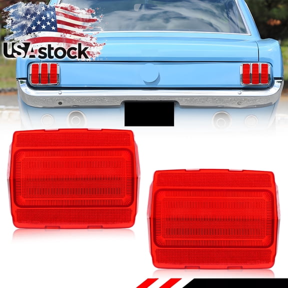 2PCS Red Lens Rear Bumper Brake Light Tail Light Reflector Light Backup Light Reverse Light Daytime Running Light DRL Light Cover For 1964 1965 1966 Ford Mustang No Bulb/Socket Included