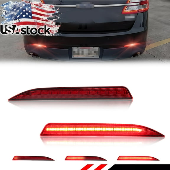 2PCS Red Lens Rear Bumper Reflector Lights Tail Light Rear Light Brake Light Backup Lights Reverse Light Turn Signal Light With Red LED For 2013-2019 Ford Police Interceptor Sedan & Ford Taurus