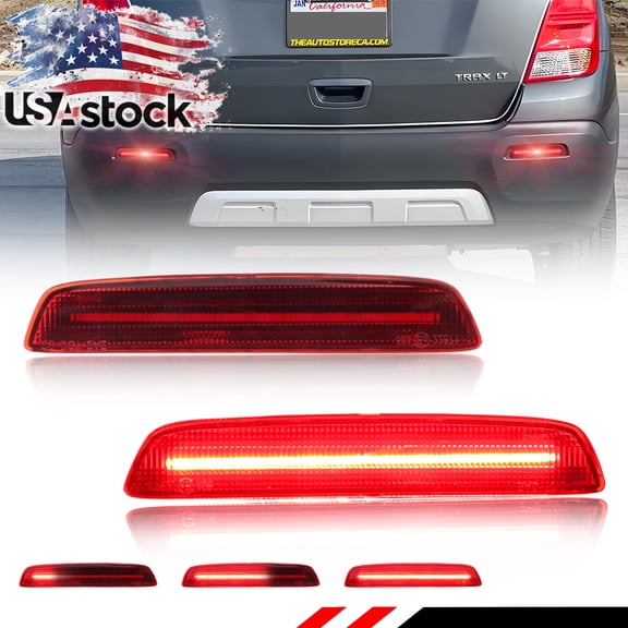 2PCS Red Lens Rear Bumper Reflector Lights Tail Light Rear Light Brake Lights Backup Lights Reverse Light With Red LED For 2013-2016 Chevy Trax / 2010-2015 GMC Terrain / 2013-2015 Denali