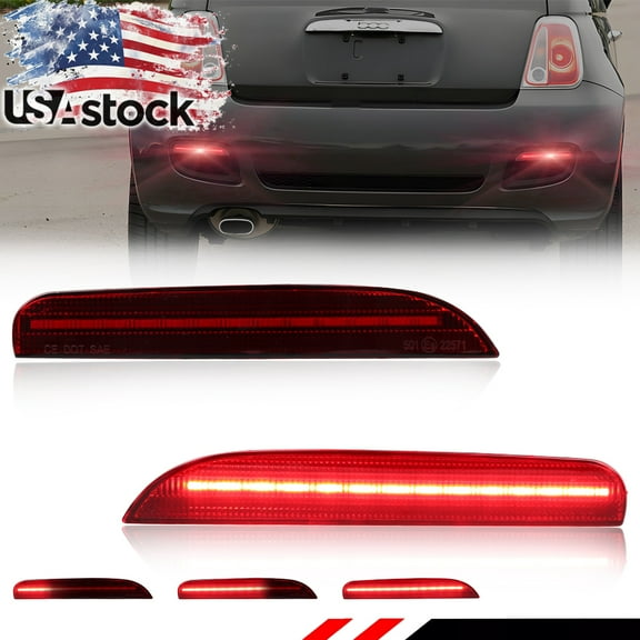 2PCS Red Lens Rear Bumper Reflector Lights Tail Light Rear Light Brake Lights Backup Lights Reverse Light With Red LED For 2012 2013 2014 2015 2016 2017 FIAT 500
