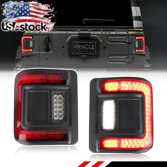 2PCS Red Lens Rear Bumper Tail Light Brake Light Backup Lights Reverse Light Turn Signal Light DRL Light With Flush Mount Red/White LED For 2018 -2024 Jeep Wrangler JL JLU (Not for JK Only for JL)