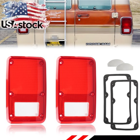 2PCS Red Lens Rear Bumper Tail Light Rear Light Brake Lights Backup Lights Reverse Light w/Gasket For 1978-1993 Dodge B100 B150 B200 B250 B300 B350 CB300 Plymouth PB100 PB150 PB200 PB250 PB300 PB350
