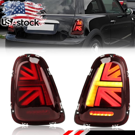 2PCS Red Lens Rear Bumper Union Jack Tail Light Brake Light Backup Light Reverse Light Turn Signal Light With Red/White/Amber LED For 2007 2008 2009 2010 2011 2012 2013 MINI Cooper R56 R57 R58 R59