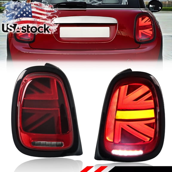 2PCS Red Lens Rear Bumper Union Jack Tail Light Brake Light Backup Lights Reverse Light Turn Signal Light DRL Light With Red/White/Amber LED For 2014-2021 Mini Cooper F55 F56 F57
