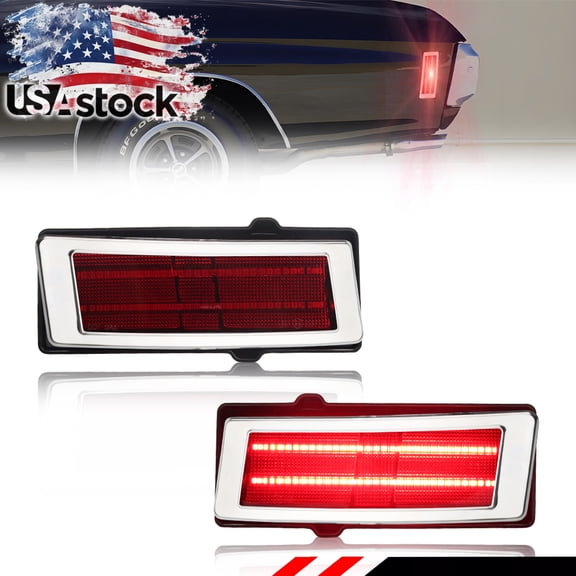 2PCS Red Lens Rear Quarter Marker Light Side Marker Light Turn Signal Light Turn Warning Light Fender Light Reflectors Lights With Full Super Bright Red LED For 1970 1971 1972 Chevy Chevelle