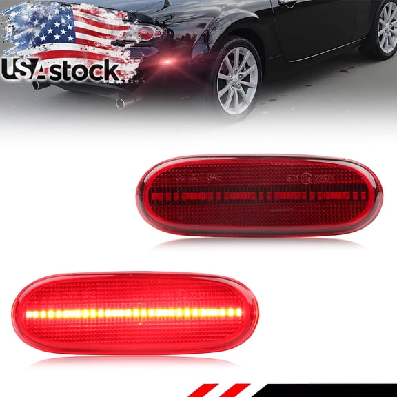 2PCS Red Lens Rear Side Marker Light Turn Signal Light Turn Warning Light Fender Light Reflectors Lights with Red Full LED For 2006 2007 2008 Mazda MX-5 Miata