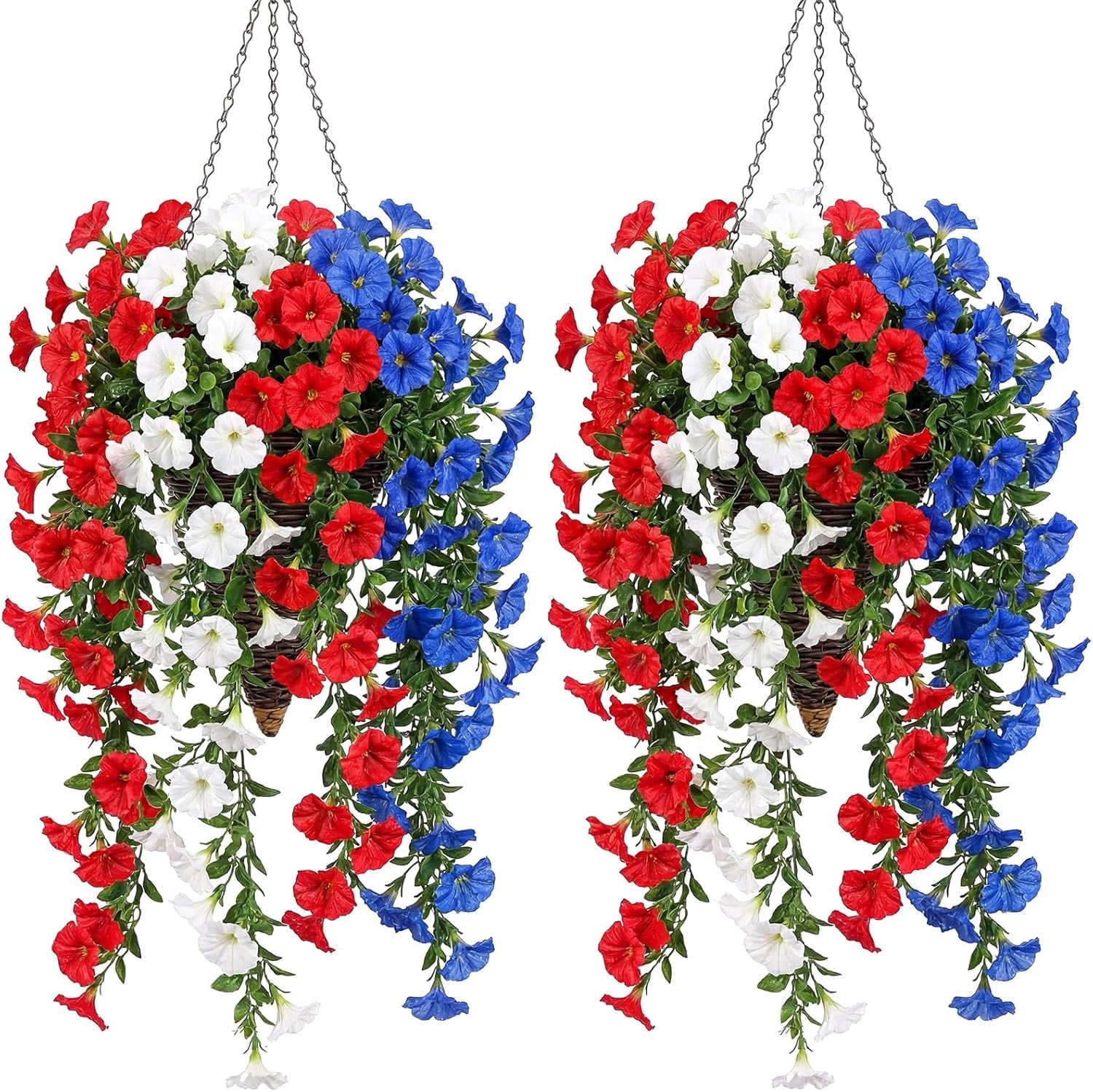 2PCS Red White Blue Artificial Hanging Flowers Outdoor, 250th Anniversary Patriotic Fake Flowers for 4th of July Independence Memorial Day Garden Yard Porch Patio Home Decor(C)