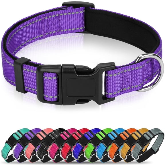 2PCS Reflective Dog Collar, Soft Neoprene Padded Nylon Pet Collar with Quick-Release Buckle, Adjustable for Mediunm Dogs,Purple,M, 1" Width